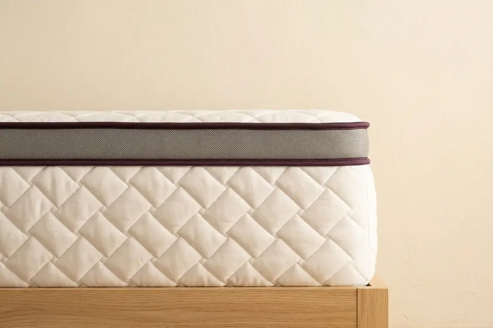 El borde del Pillow sobre el colchón: 5 cm de acolchado con banda gris y faldón que baja por el lado